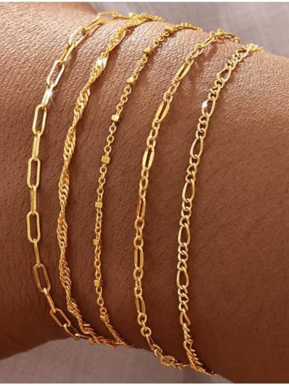 Chic Waterproof Gold Bracelet Set for Women - Adjustable Layered Jewelry Gift